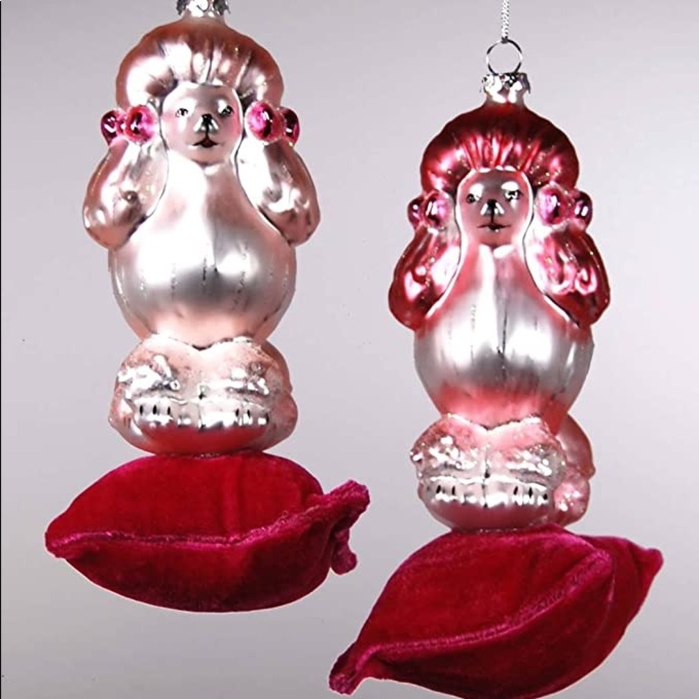 Glass ornament pink poodle left or right Katherine’s Collection